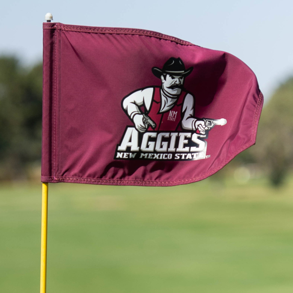 New Mexico State Aggies flag featuring the Pistol Pete mascot.